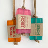 Handmade Welsh soap on a rope fragranced with citrus, pomegranate or seaside