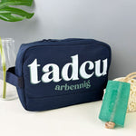 Navy wash bag featuring the words 'special grandad' in Welsh, Tadcu arbennig.