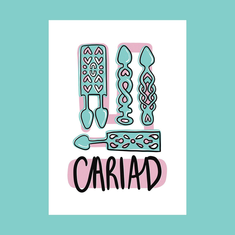 Cariad love spoons print