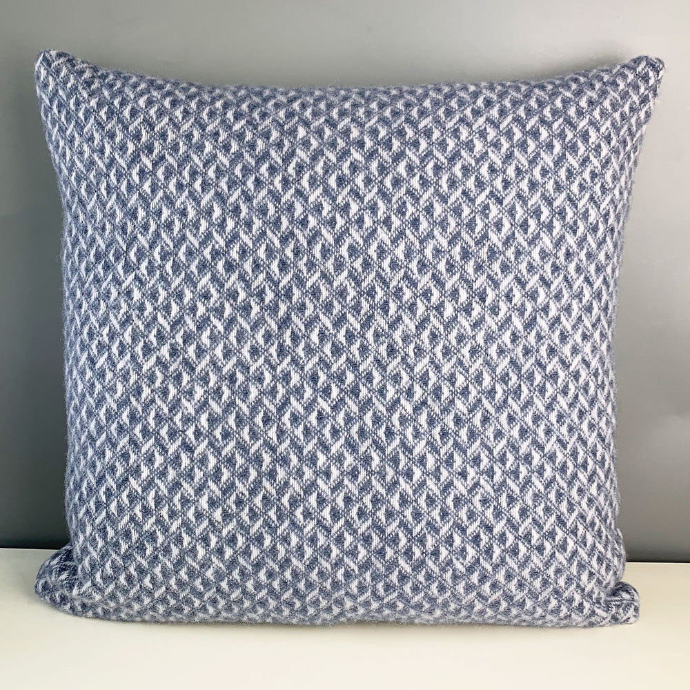 Pure new wool diamond cushion in slate blue made in Wales by Tweedmill