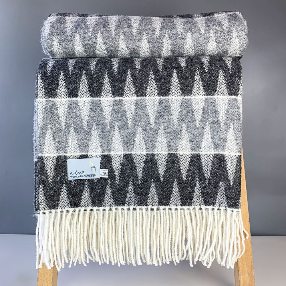100% pure new wool Eryri throw blanket in dove grey check made in Wales by Tweedmill