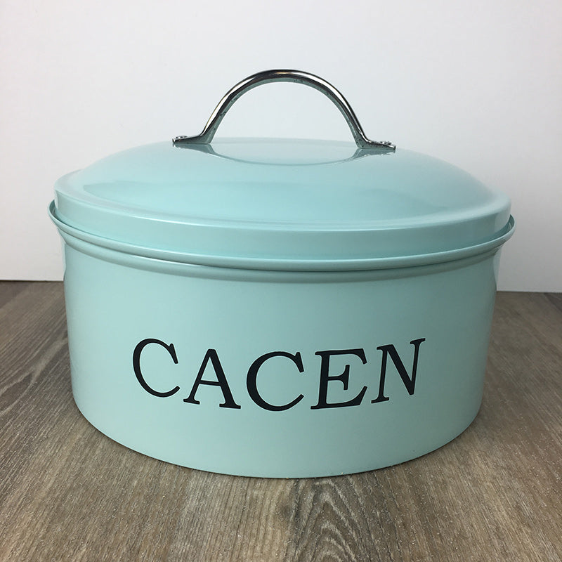 Cacen cake tin - serif, duck egg blue & chrome