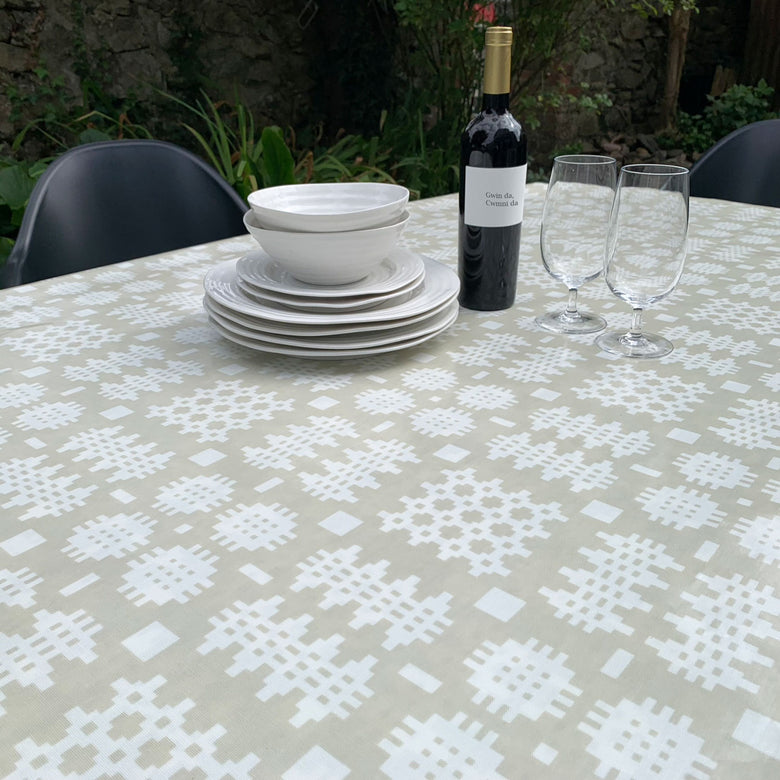 Welsh blanket oilcloth tablecloth, cream