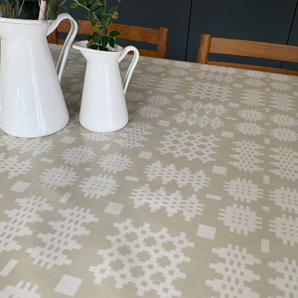 Welsh blanket oilcloth tablecloth, cream