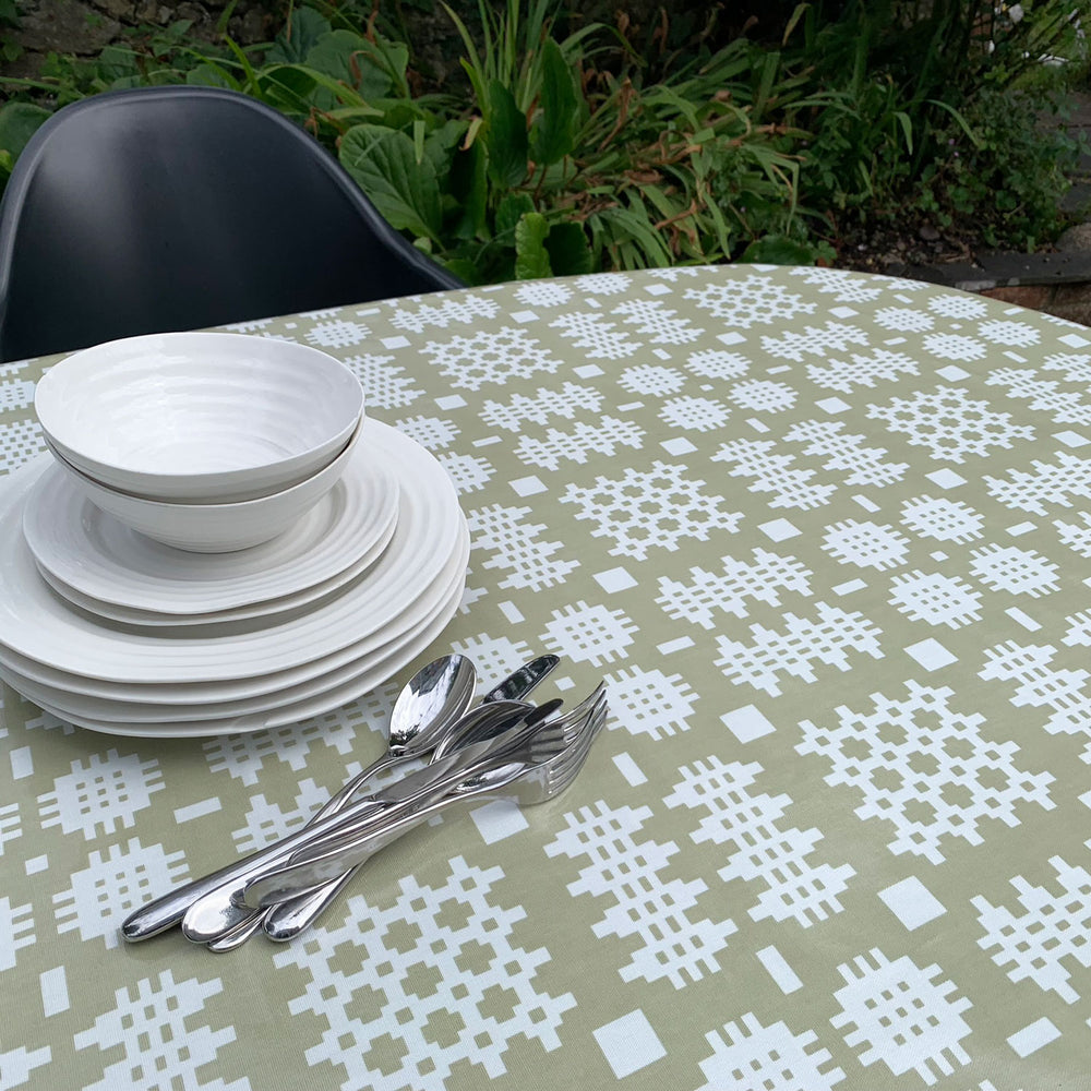 Welsh blanket oilcloth tablecloth, green