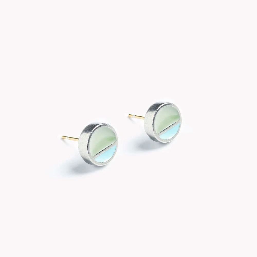 Enamel stud earrings - turquoise/grey