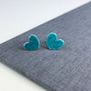 Enamel heart stud earrings - turquoise