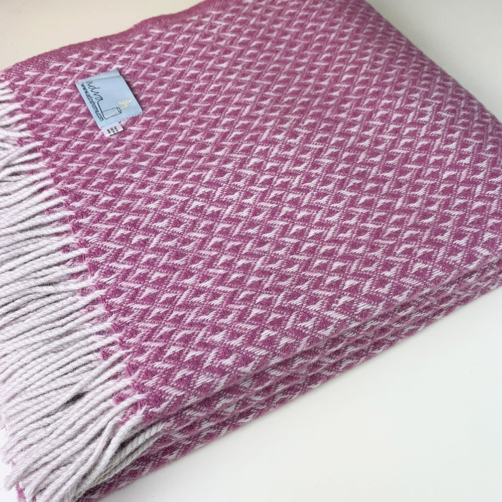 Welsh wool diamond throw in mulberry made in Wales by Tweedmill