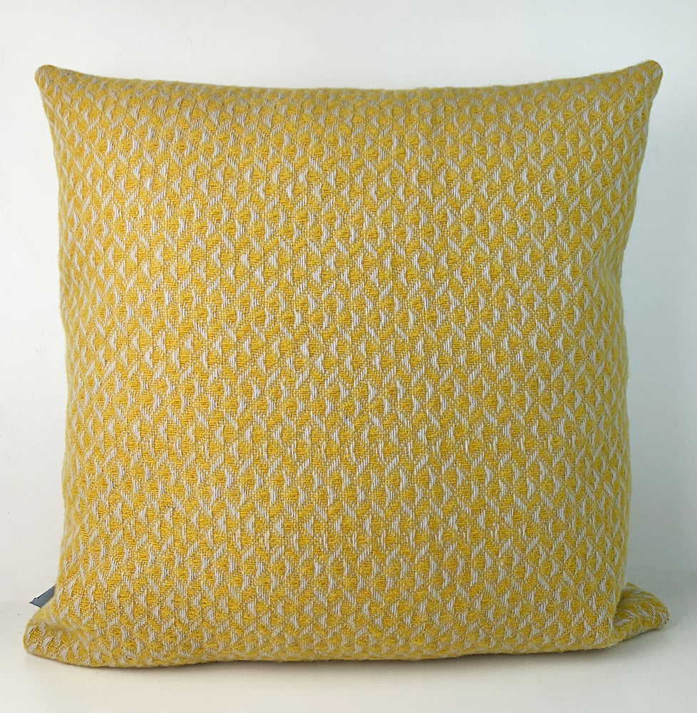 Pure new wool diamond cushion in yellow made in Wales by Tweedmill