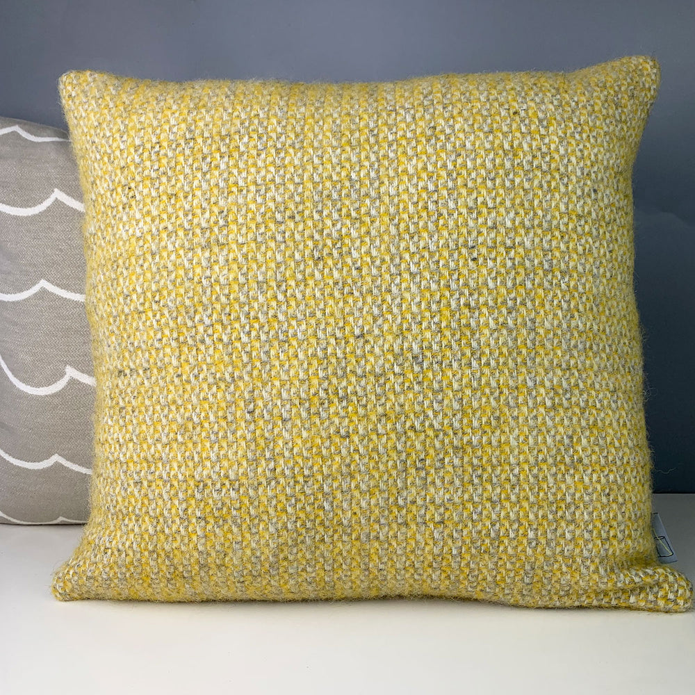 Pure new wool illusion cushion in yellow made in Wales by Tweedmill