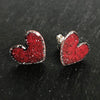 Enamel heart stud earrings - red