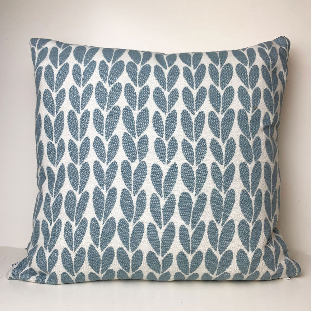 Organic cotton duck egg blue Welsh cushion made in Wales by Tweedmill