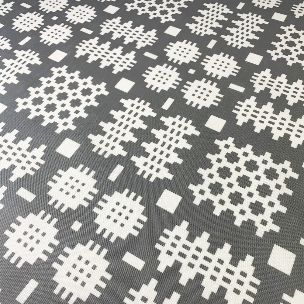 Welsh blanket oilcloth tablecloth, matt grey