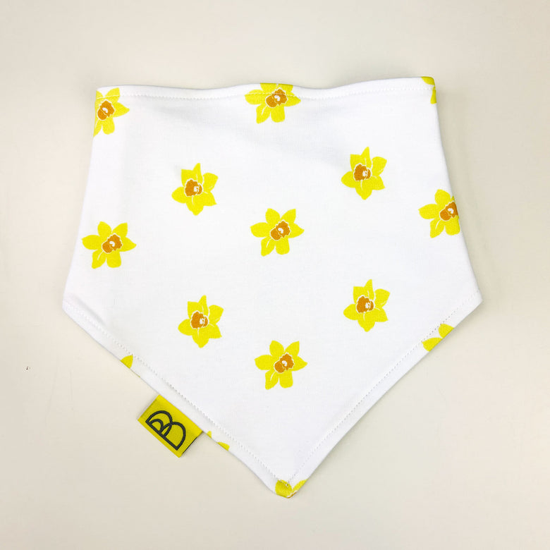 Organic cotton daffodil print dribble bib