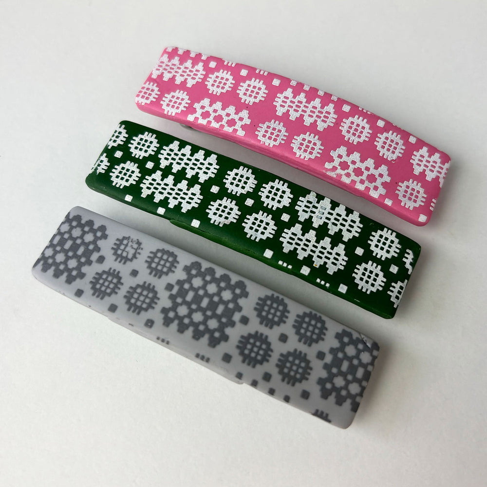 Handmade hair clips featuring the iconic Welsh blanket pattern