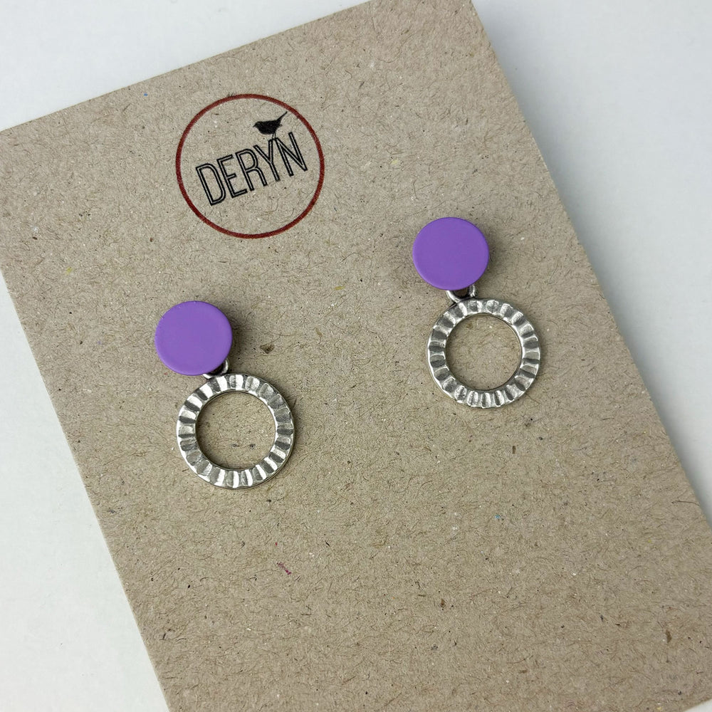 lavender and silver earrings handmade in Wales by Deryn