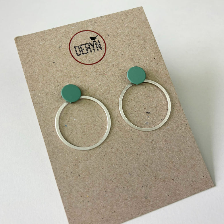 Circle and ring earrings - teal