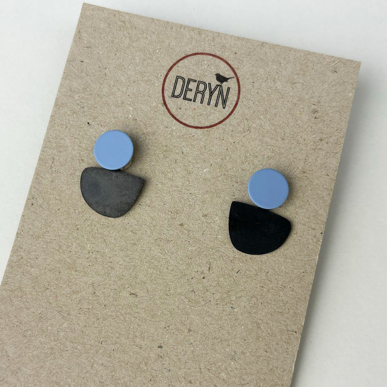 Blue and black earrings handmade in Wales by Deryn