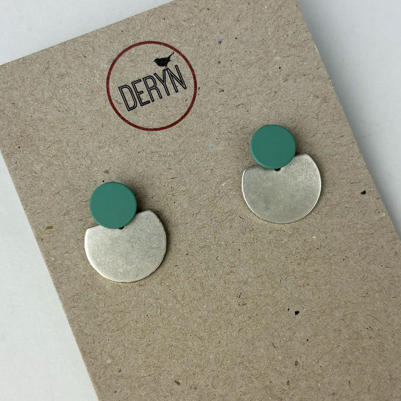 Teal and silver earrings handmade in Wales by Deryn