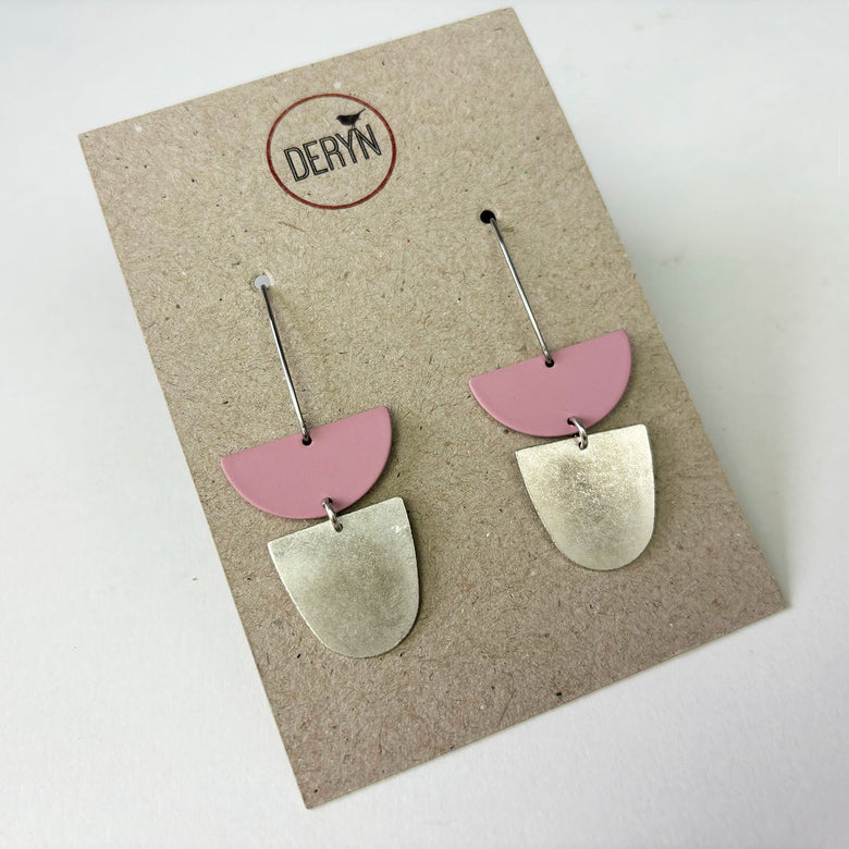 Semi circle earrings - pink and silver