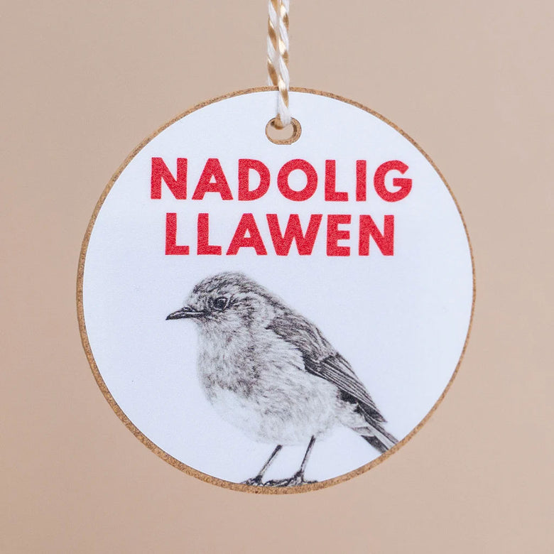 Nadolig Llawen round decoration - robin