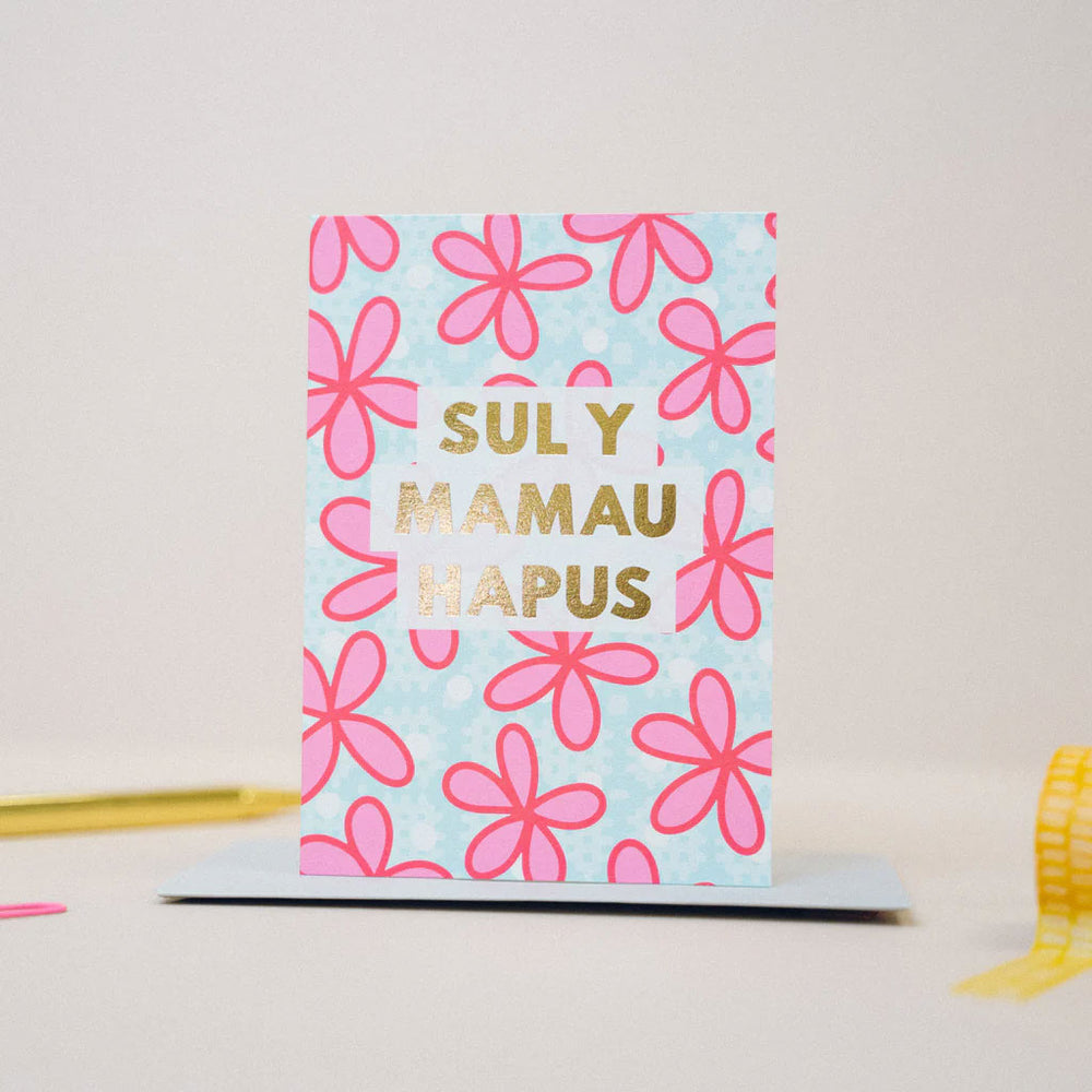 Sul y Mamau hapus Mother's Day card - pink flowers