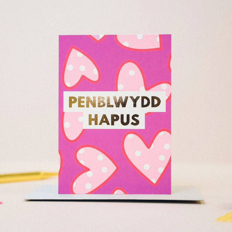 Penblwydd Hapus card - hearts