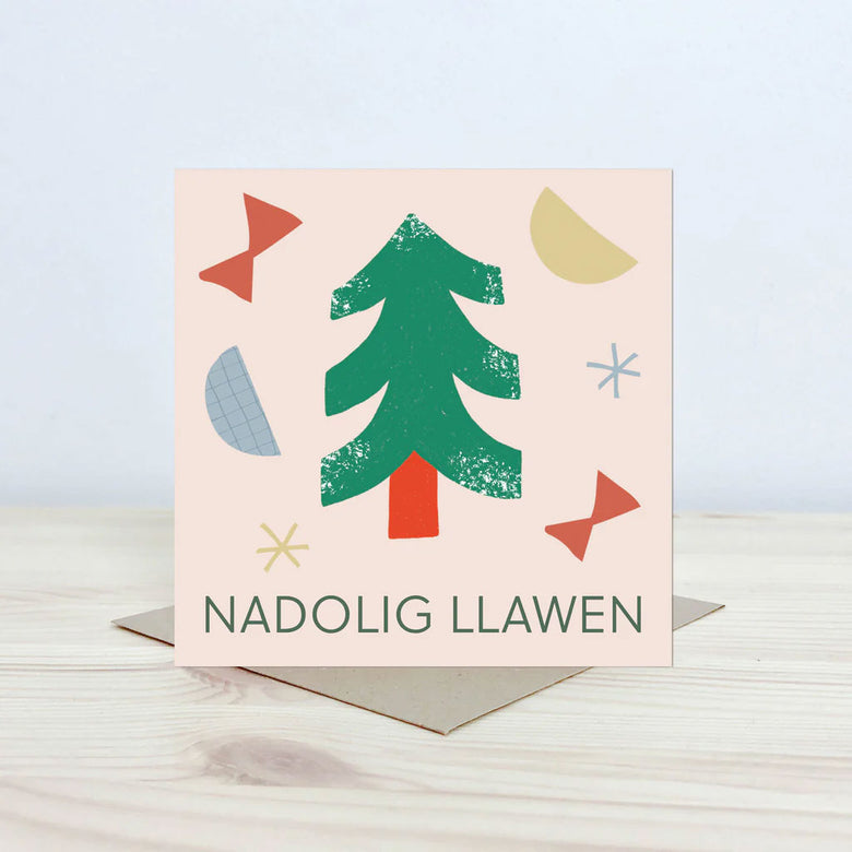 Cerdyn Nadolig Llawen -coeden