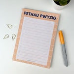 Welsh notepad featuring 50 tear off sheets printed with the words 'important things' in Welsh - Pethau pwysig,