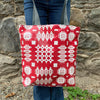 Welsh oilcloth tote bag - red/cream carthen