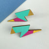 Lightning bolt earrings, small - green/pink/gold/yellow