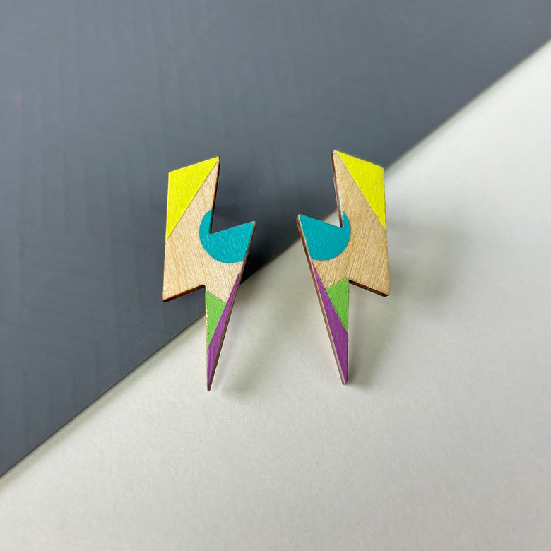 Lightning bolt earrings hand painted made in Wales by Immy & Boo