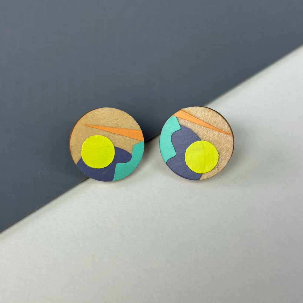 Wooden earrings hand painted made in Wales by Immy & Boo