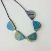 Leather 5 semi circles necklace - blue geo arches