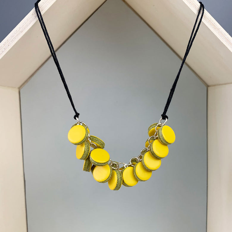 Leather dot pendant - yellow