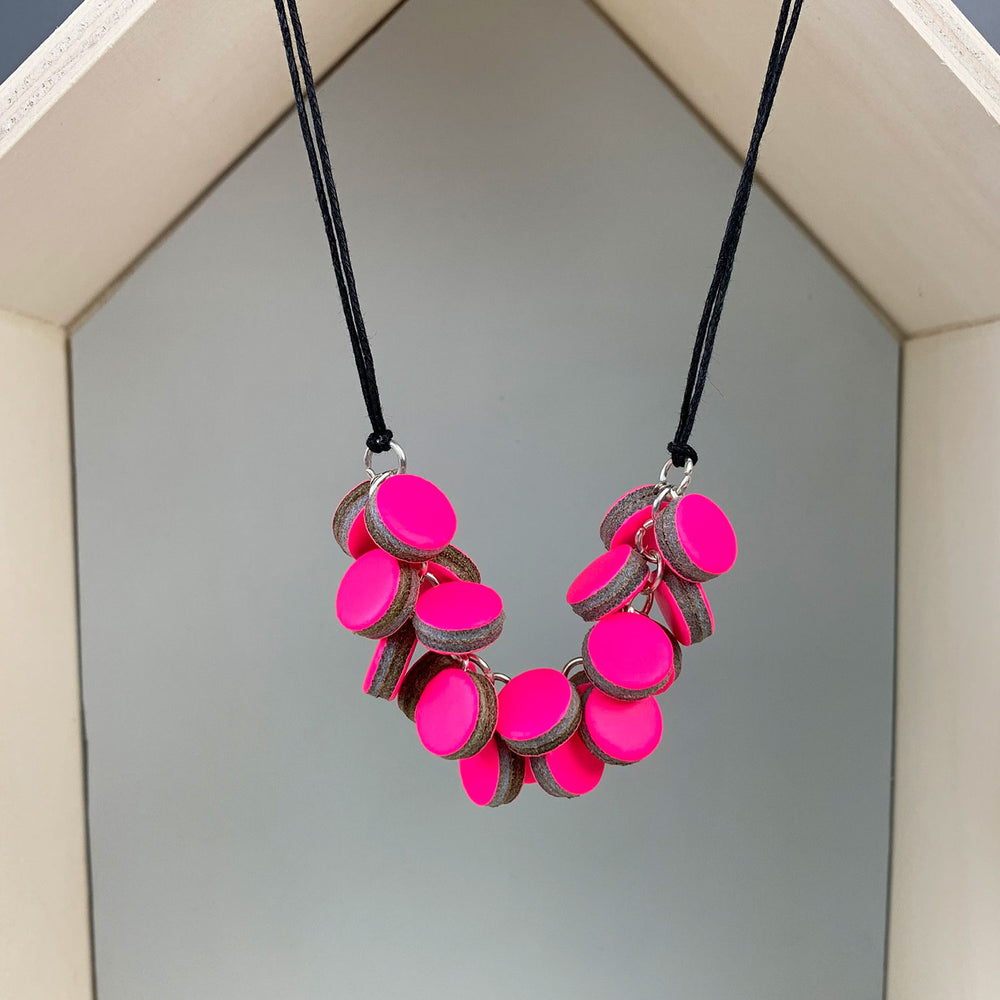 Leather dot pendant - neon pink
