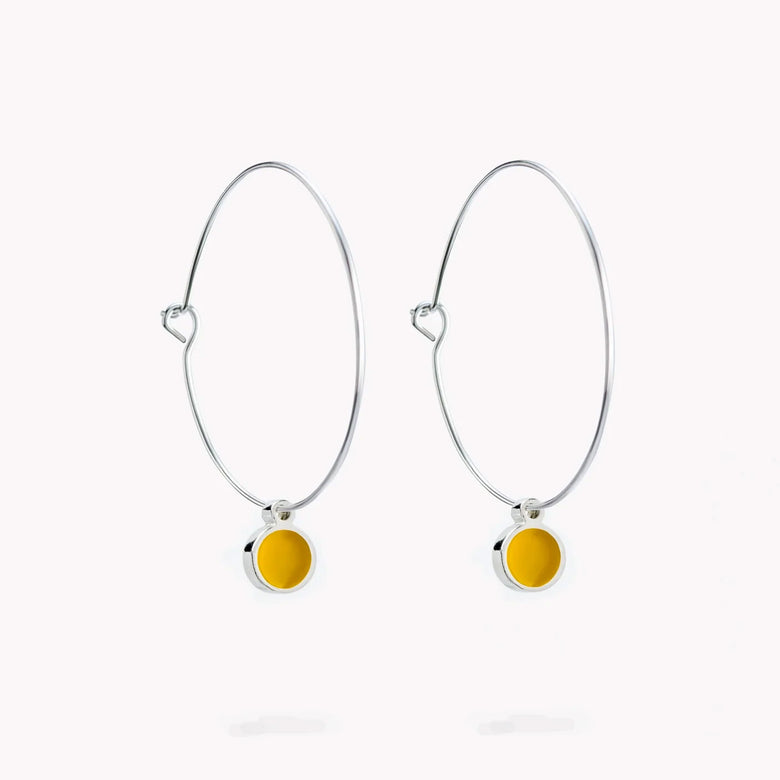 Enamel circle hoop earrings - yellow