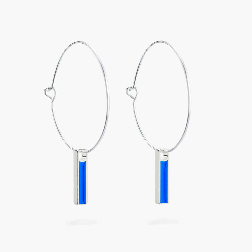 Enamel rectangle hoop earrings - blue