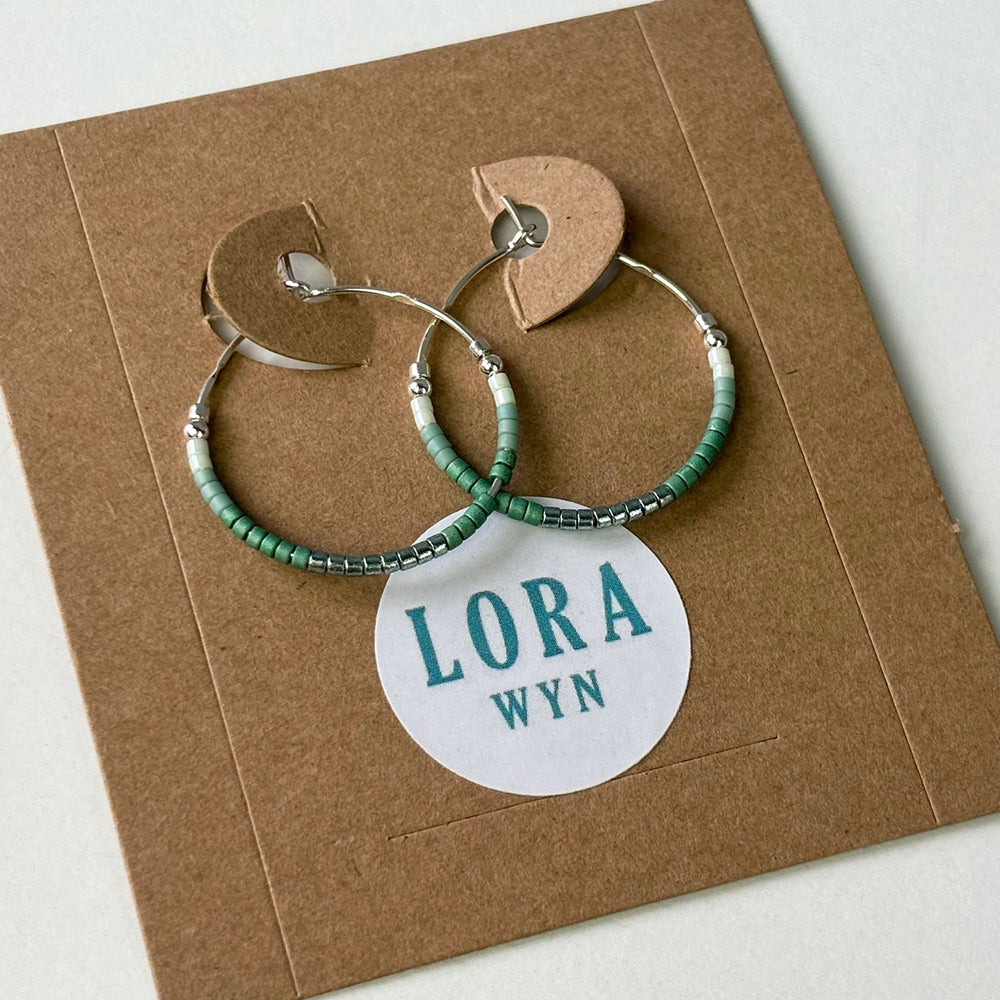 Beaded hoop earrings - green