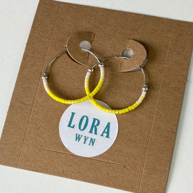 Beaded hoop earrings - yellow