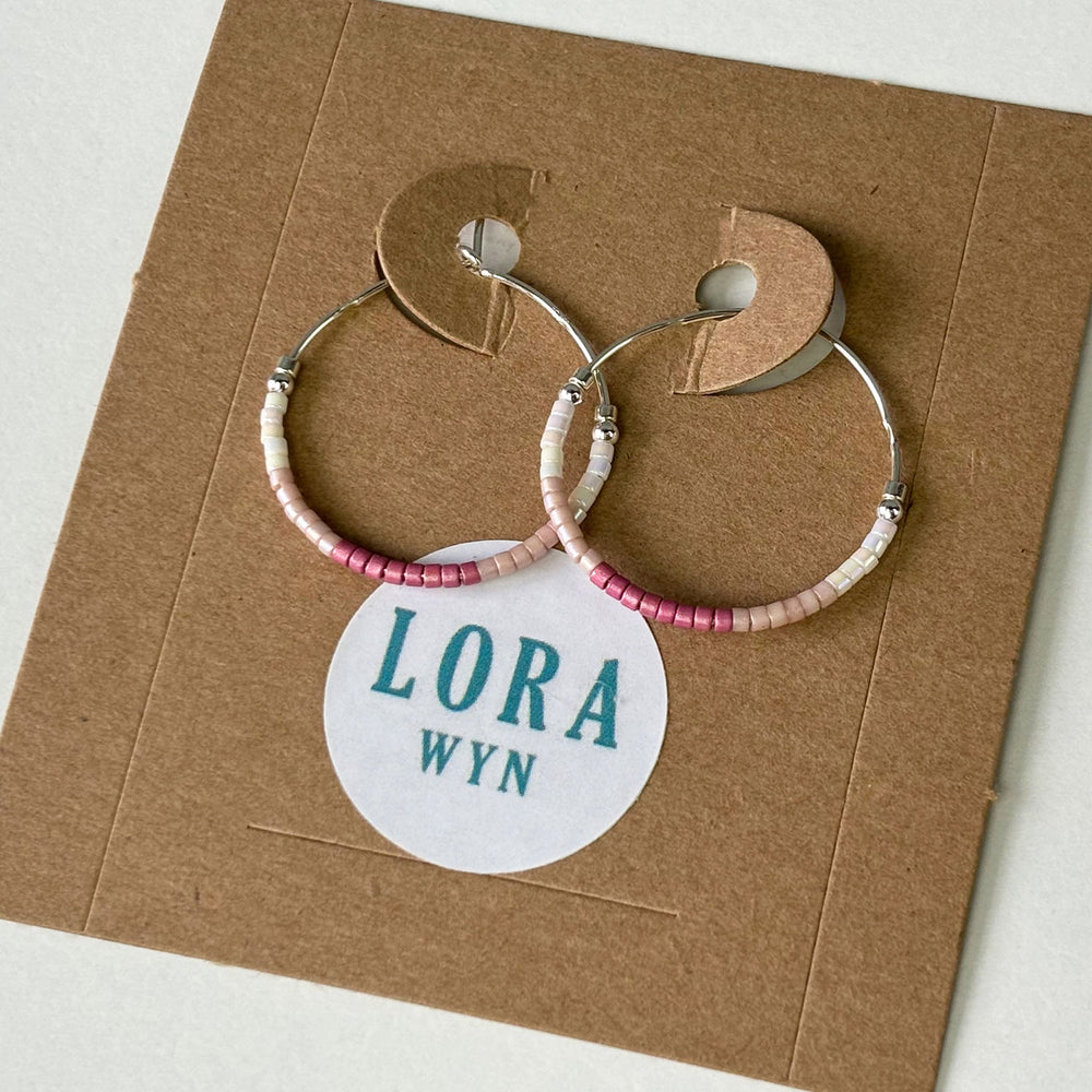 Beaded hoop earrings - pink