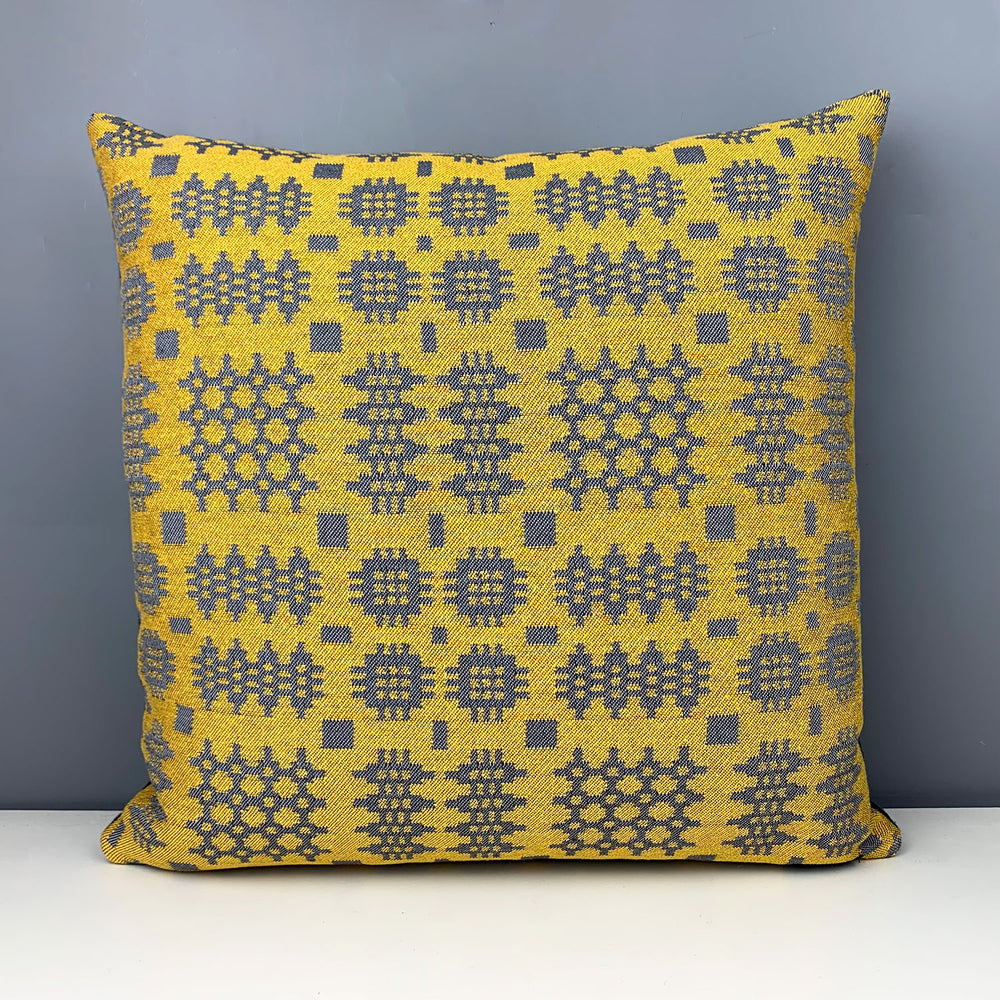 Welsh blanket print cushion - mustard