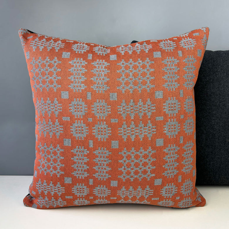 Welsh blanket print cushion - orange