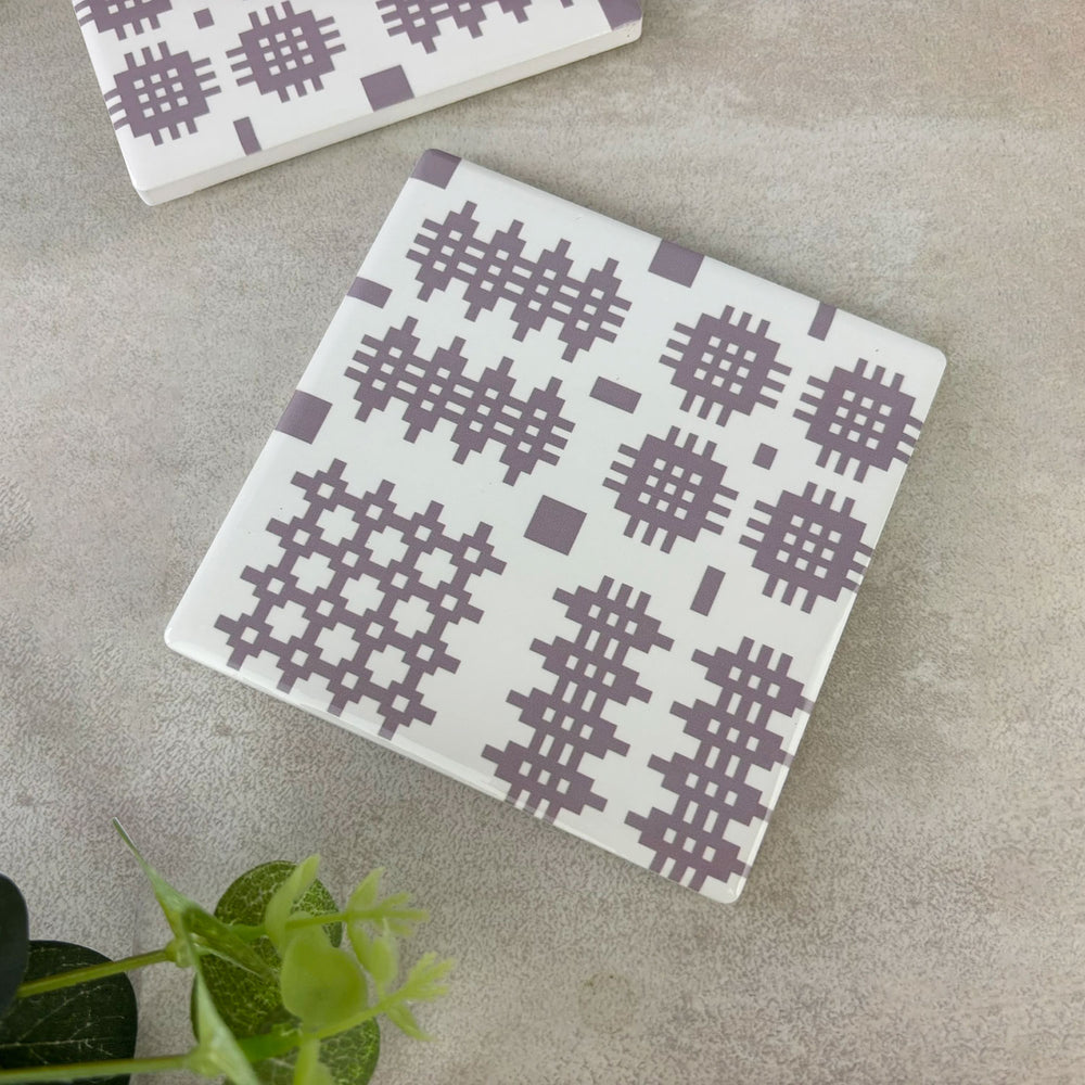 Yellow Welsh Blanket Print Coaster | Welsh Mugs & Coasters | Adra