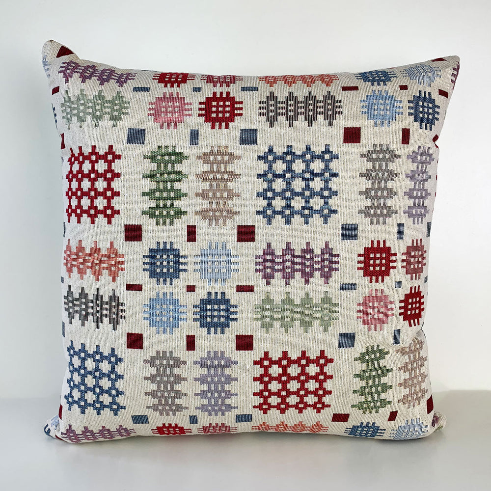 Multicoloured Welsh blanket print cushion