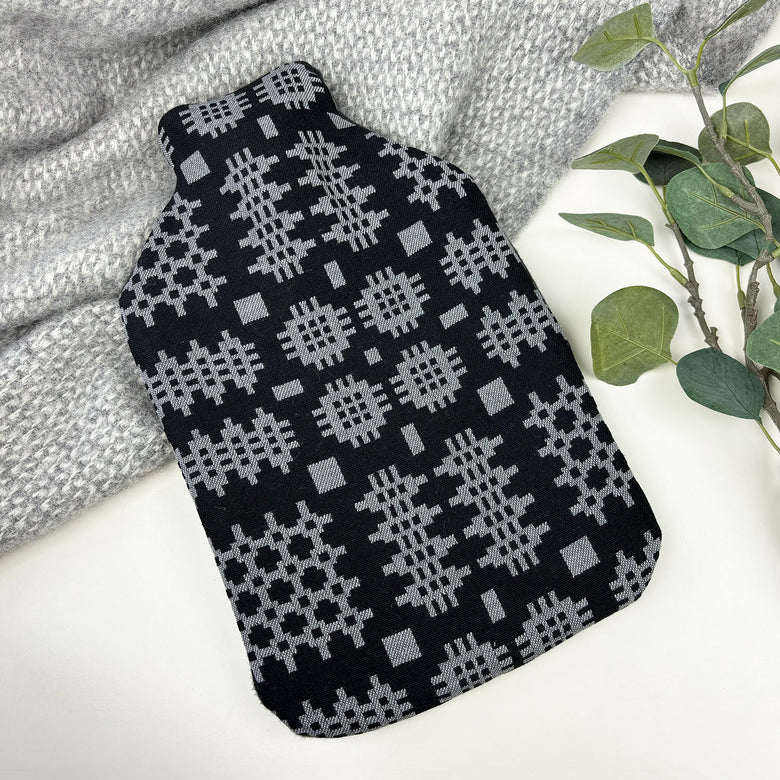 Welsh blanket hot water bottle - black