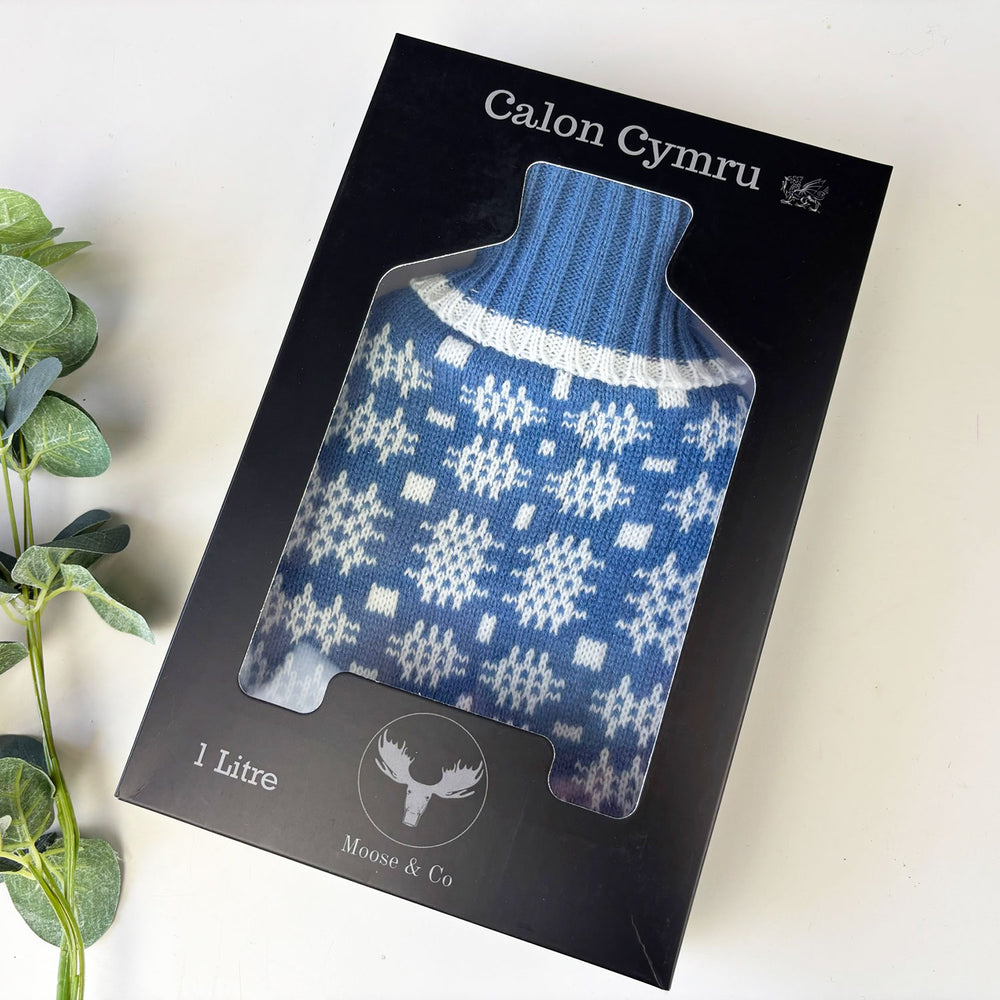 Mini Welsh blanket hot water bottle - blue