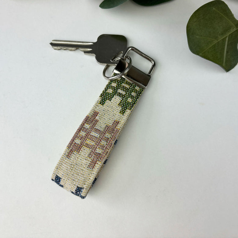 Handmade keyring featuring Welsh blanket print fabric by Moose & Co