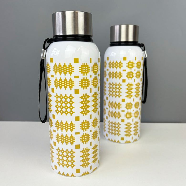 Welsh blanket water bottle/flask - mustard