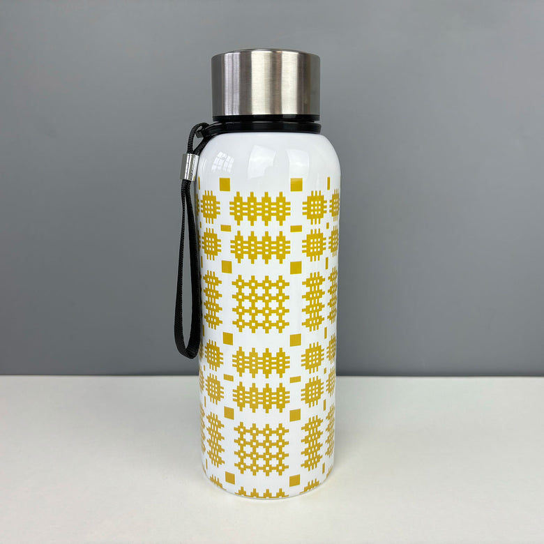 Welsh blanket water bottle/flask - mustard